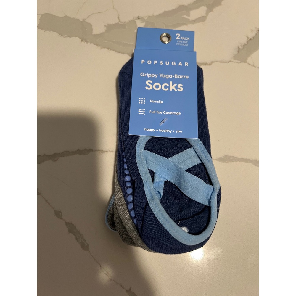 POPSUGAR Grippy Yoga-Barre Socks 2 Pack Navy Grey Nonslip Full Toe OSFM 05-65931